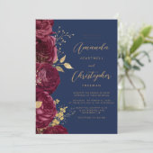 Invitation Burgundy Gold Floral QR Code Wedding (Debout devant)