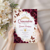 Invitation Burgundy Gold Floral Quinceanera