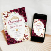 Invitation Burgundy Gold Floral Quinceanera