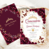 Invitation Burgundy Gold Floral Quinceanera