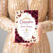 Invitation Burgundy Gold Floral Quinceanera