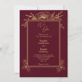 Invitation Burgundy Gold Floral Simple Nous faisons Mariage (Devant)