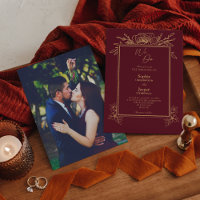 Burgundy Gold Floral Simple Nous faisons Mariage p