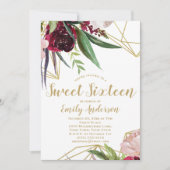 Invitation Burgundy Gold Floral Sweet 16 (Devant)