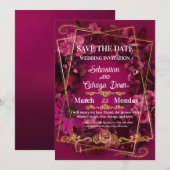 Invitation Burgundy Gold Floral Wedding Save the Date (Devant / Derrière)