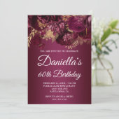 Invitation Burgundy Gold Glam Floral 60e anniversaire (Debout devant)
