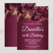 Invitation Burgundy Gold Glam Floral 60e anniversaire (Devant / Derrière)