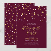 Invitation Burgundy & Gold Hexagon Confetti Retraite Party (Devant / Derrière)
