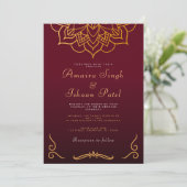 Invitation Burgundy Gold Mandala Ethnic Night Mariage indien (Debout devant)