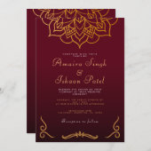 Invitation Burgundy Gold Mandala Ethnic Night Mariage indien (Devant / Derrière)