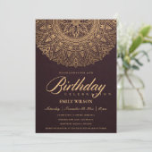 INVITATION BURGUNDY GOLD MANDALA TOUTE ANNÉE 40E ANNIVERSAIRE (Debout devant)