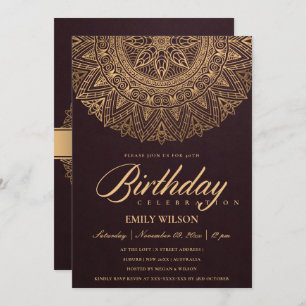 INVITATION BURGUNDY GOLD MANDALA TOUTE ANNÉE 40E ANNIVERSAIRE