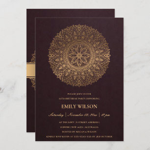 INVITATION BURGUNDY GOLD MANDALA TOUTE ANNÉE 65E ANNIVERSAIRE