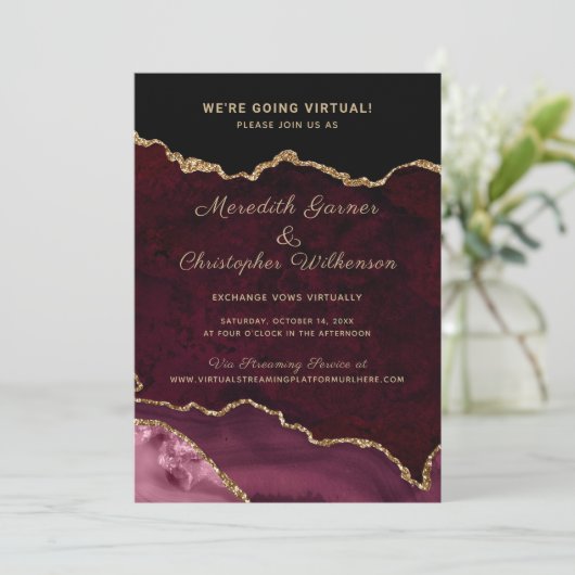 Invitation Burgundy Gold Parties scintillant Agate Mariage vi (Debout devant)