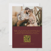 Invitation Burgundy Gold QR Code Mariage photo classique (Dos)