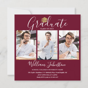 Invitation Burgundy Gold Script 4 Photo Fête de Remise des Di