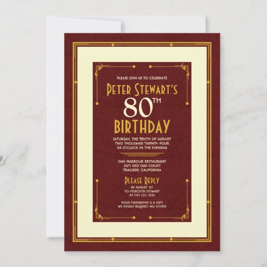 Invitation Burgundy Gold Simple Homme's Classic 80e anniversa (Devant)