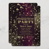 Invitation Burgundy Gold Sparkling Lights Glam Engagement (Devant / Derrière)