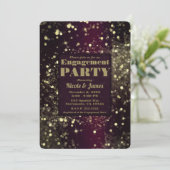 Invitation Burgundy Gold Sparkling Lights Glam Engagement (Debout devant)