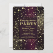 Invitation Burgundy Gold Sparkling Lights Glam Engagement (Devant)