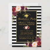 Invitation Burgundy Gold Striped Graduped Party Photo Retour (Devant)