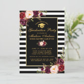 Invitation Burgundy Gold Striped Graduped Party Photo Retour (Debout devant)