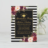 Invitation Burgundy Gold Striped Graduped Party Photo Retour (Debout devant)