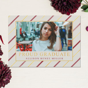 Invitation Burgundy Gold Stripes Moderne Photo Graduation