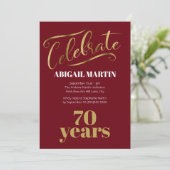 Invitation Burgundy Gold White 70e fête d'anniversaire (Debout devant)
