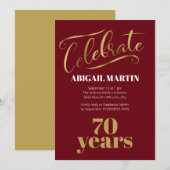 Invitation Burgundy Gold White 70e fête d'anniversaire (Devant / Derrière)