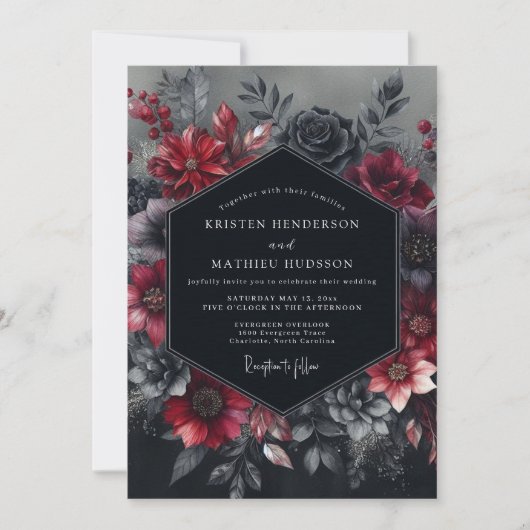 Invitation Burgundy Gothic Bloom Wedding (Devant)