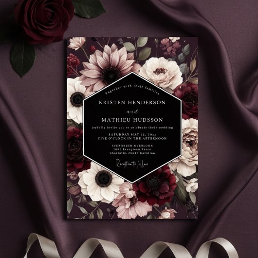 Invitation Burgundy Gothic Bloom Wedding