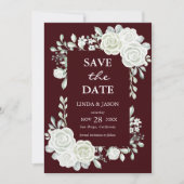 Invitation Burgundy Gothic Roses Wedding Save The Date Card (Devant)