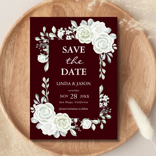 Invitation Burgundy Gothic Roses Wedding Save The Date Card