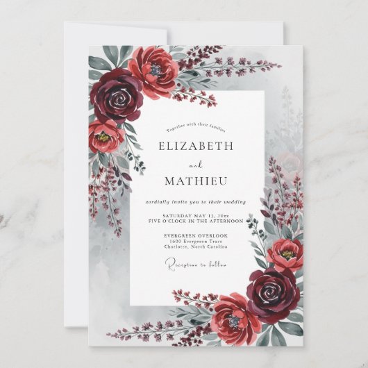 Invitation Burgundy Graceful Winter Wedding (Devant)