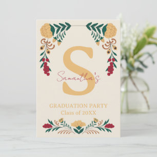 Invitation Burgundy Green Gold Flower Décoré Graduation
