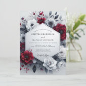 Invitation Burgundy Greyscale Bloom Wedding (Debout devant)