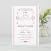 Invitation Burgundy Hand Drawn Swan Stripes Monogram Wedding (Debout devant)