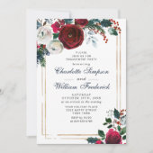 Invitation Burgundy Hiver Roses Foliage ENGAGEMENT (Devant)