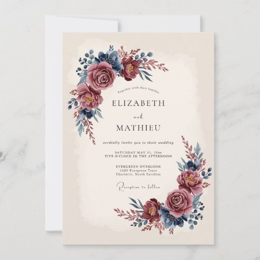 Invitation Burgundy Illustrious Winter Wedding (Devant)