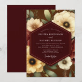 Invitation Burgundy Ivory Bloom Wedding (Devant / Derrière)