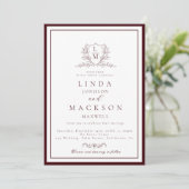 Invitation Burgundy & Ivory botanical crest All in onewedding (Debout devant)