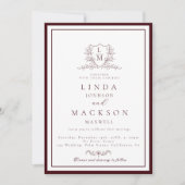 Invitation Burgundy & Ivory botanical crest monogram wedding (Devant)