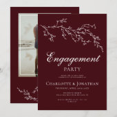 Invitation Burgundy & Ivory Botanical Engagement Party (Devant / Derrière)