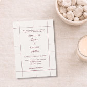 Invitation Burgundy ivory checked modern Wedding