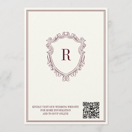 Invitation Burgundy & Ivory Crest Old Money QR Code Wedding (Dos)