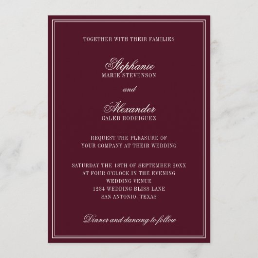 Invitation Burgundy & Ivory Crest Old Money QR Code Wedding (Devant)