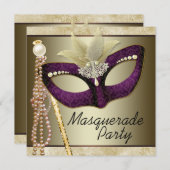 Invitation Burgundy Ivory Pearl Masquerade Party (Devant / Derrière)
