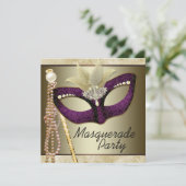 Invitation Burgundy Ivory Pearl Masquerade Party (Debout devant)