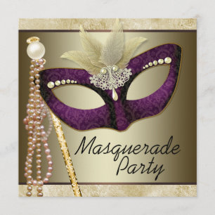 Invitation Burgundy Ivory Pearl Masquerade Party